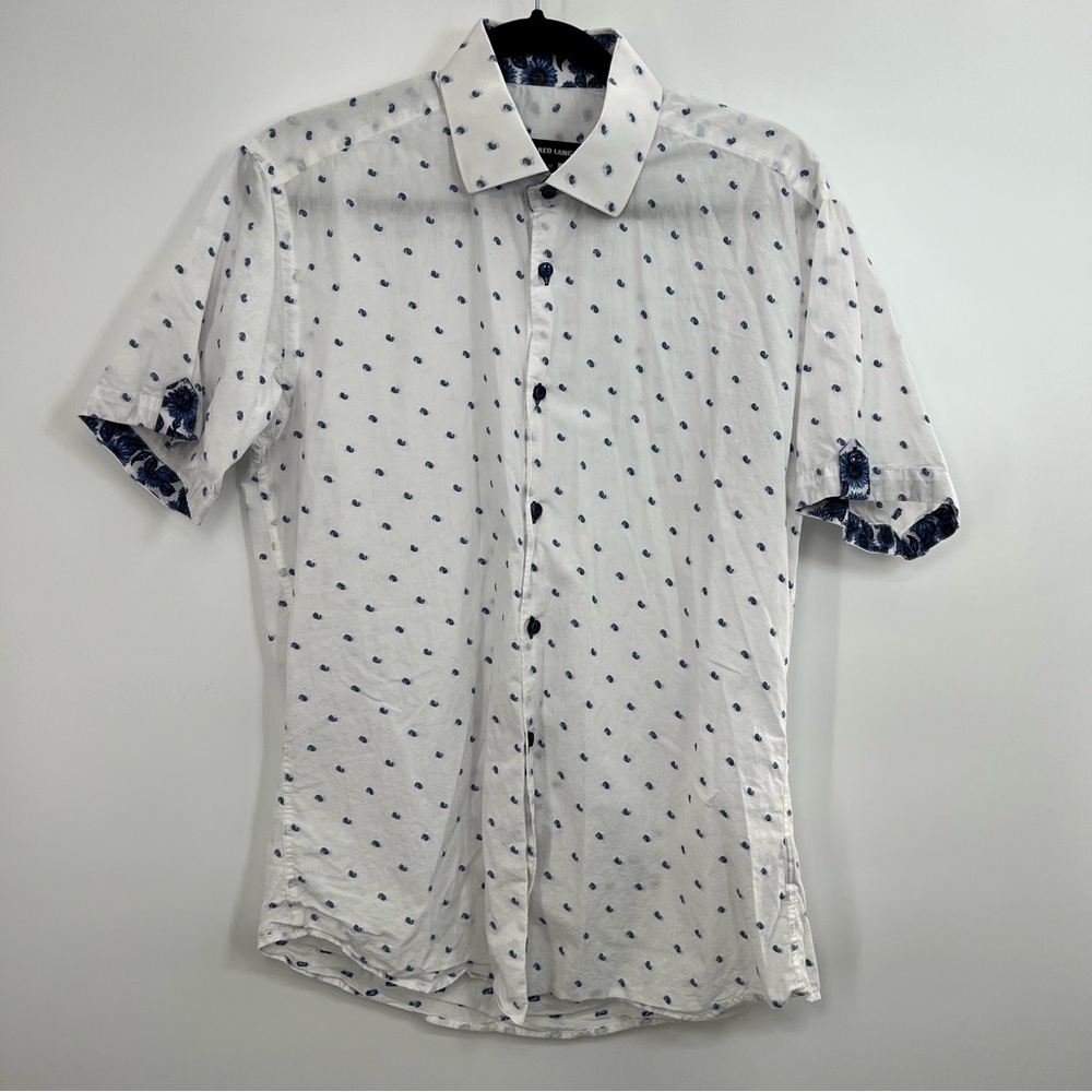 Jared Lang Men Button Down Short Sleeve Paisley Floral Embroidered Shirt Top M - Picture 5 of 9